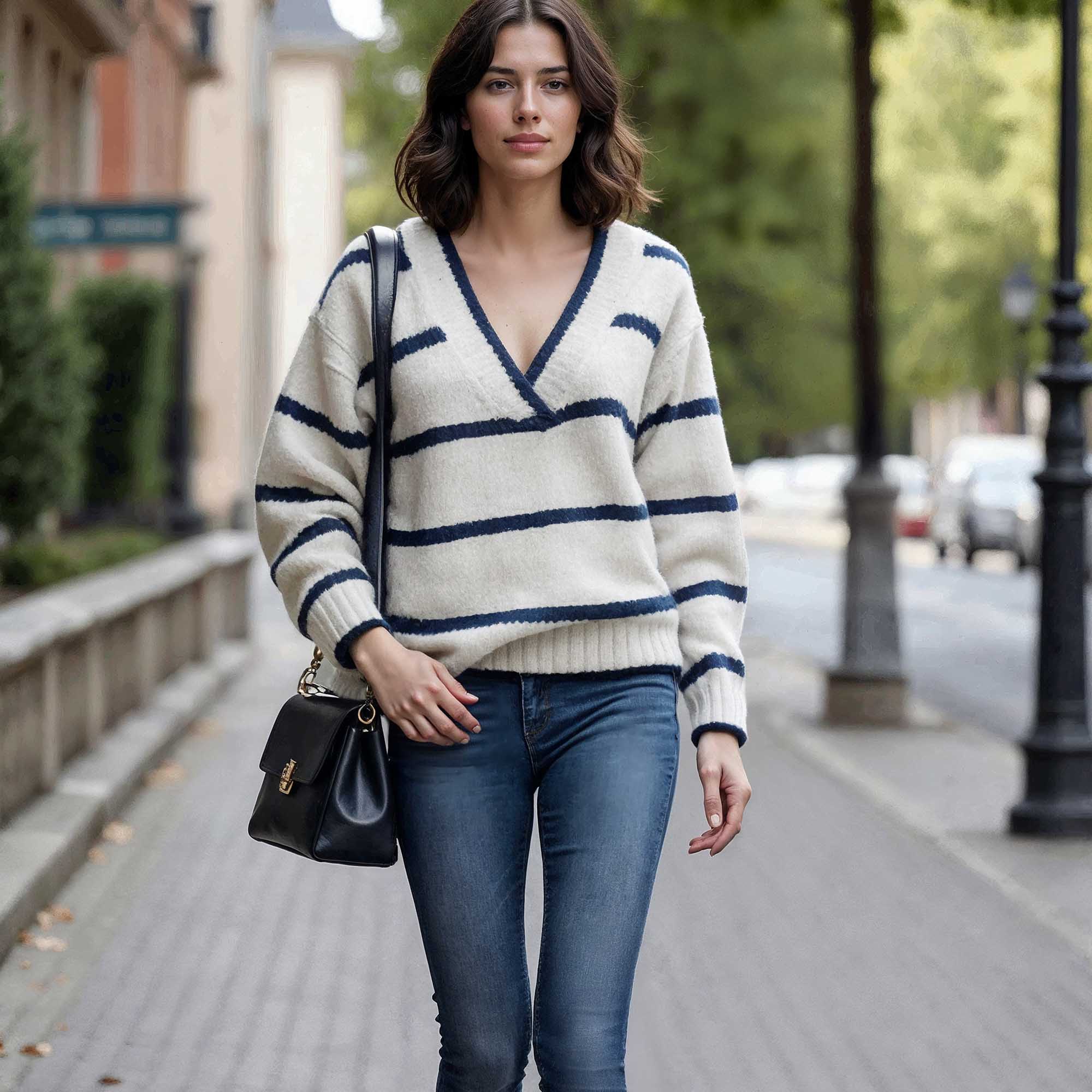 Women | Jackie Sweater | Ivory / Navy