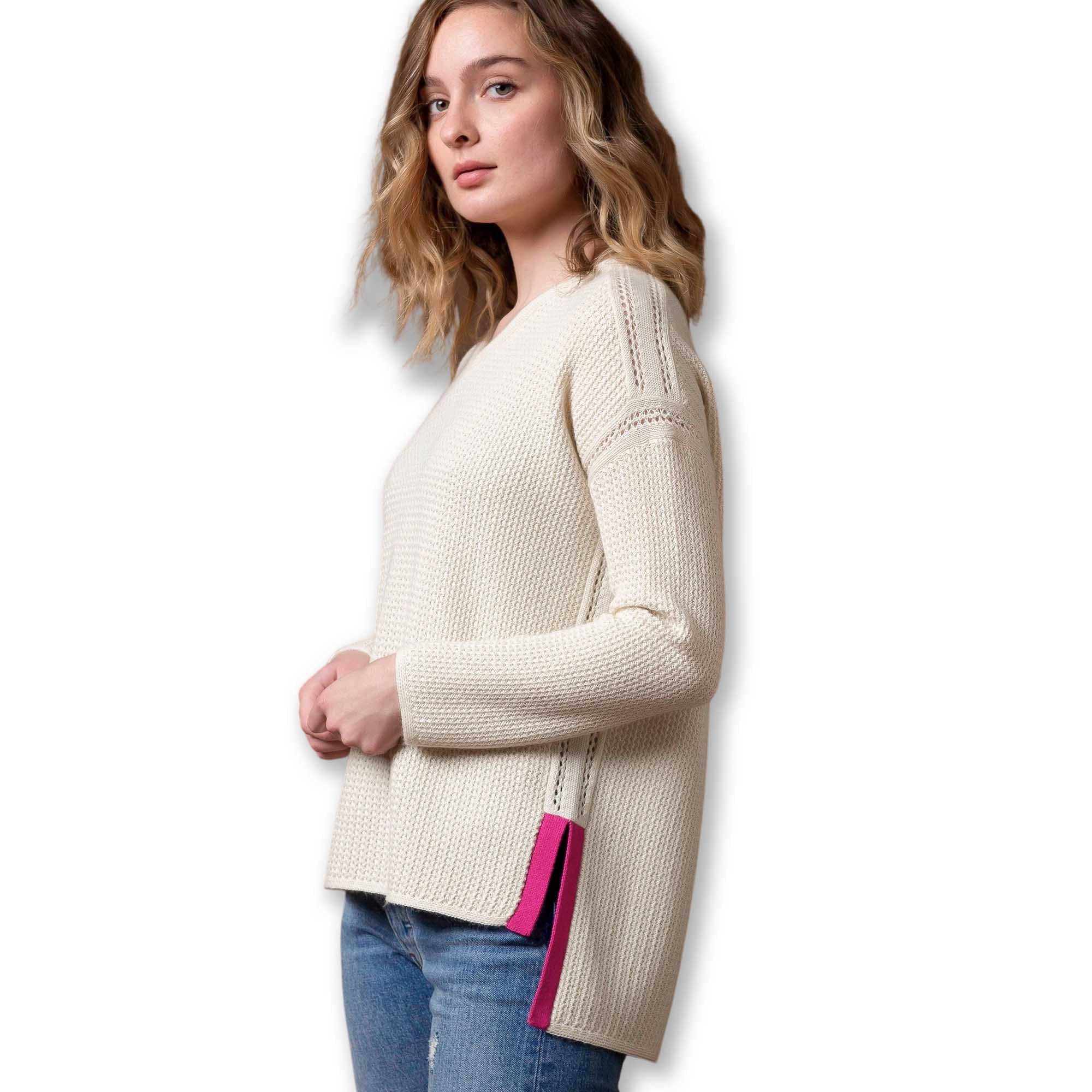 Women | Zoe Sweater | Ivory / Shocking Pink