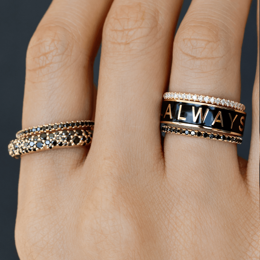 Women | Black Enamel Always Band – 6mm | 14k Rose Gold