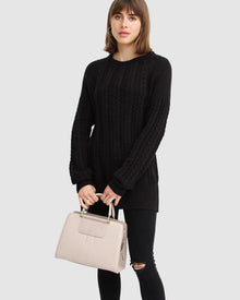 Women | At Last Cable Knit Jumper with Slit | Black