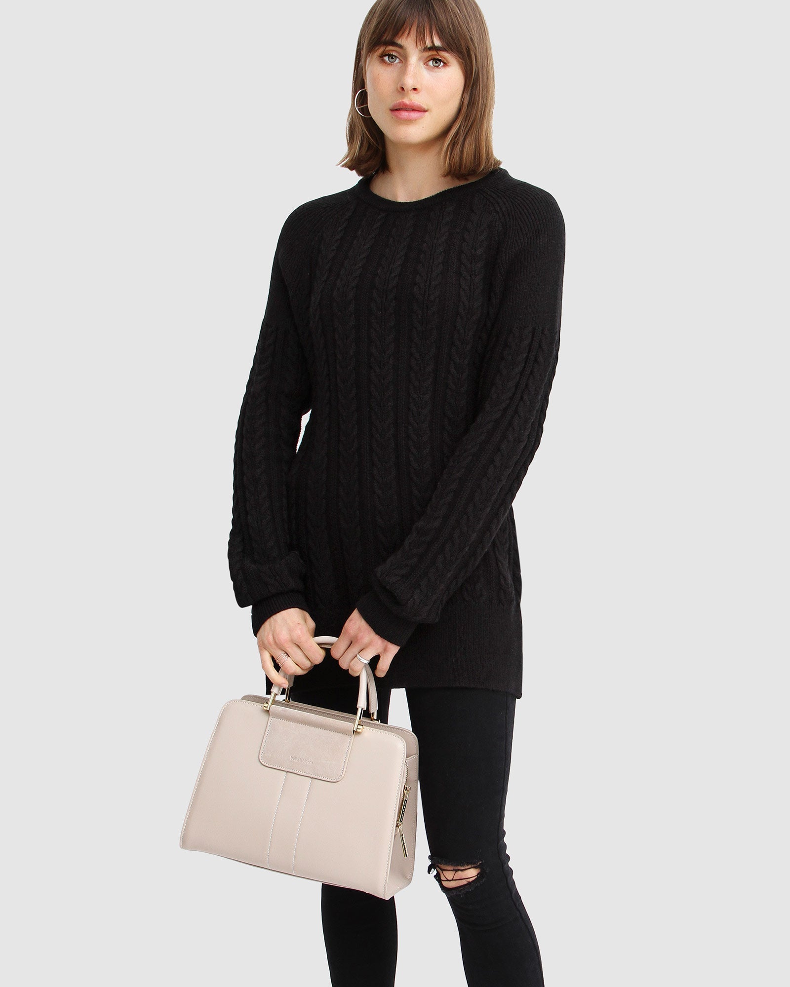 Women | At Last Cable Knit Jumper with Slit | Black