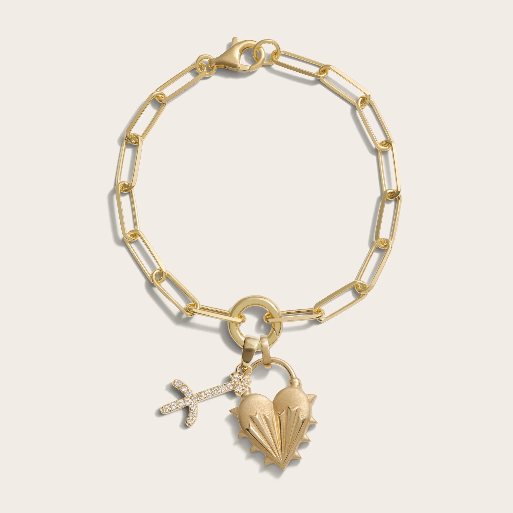 Spiked Heart Zodiac Charm Bracelet | 14K Yellow Gold Vermeil | Multi