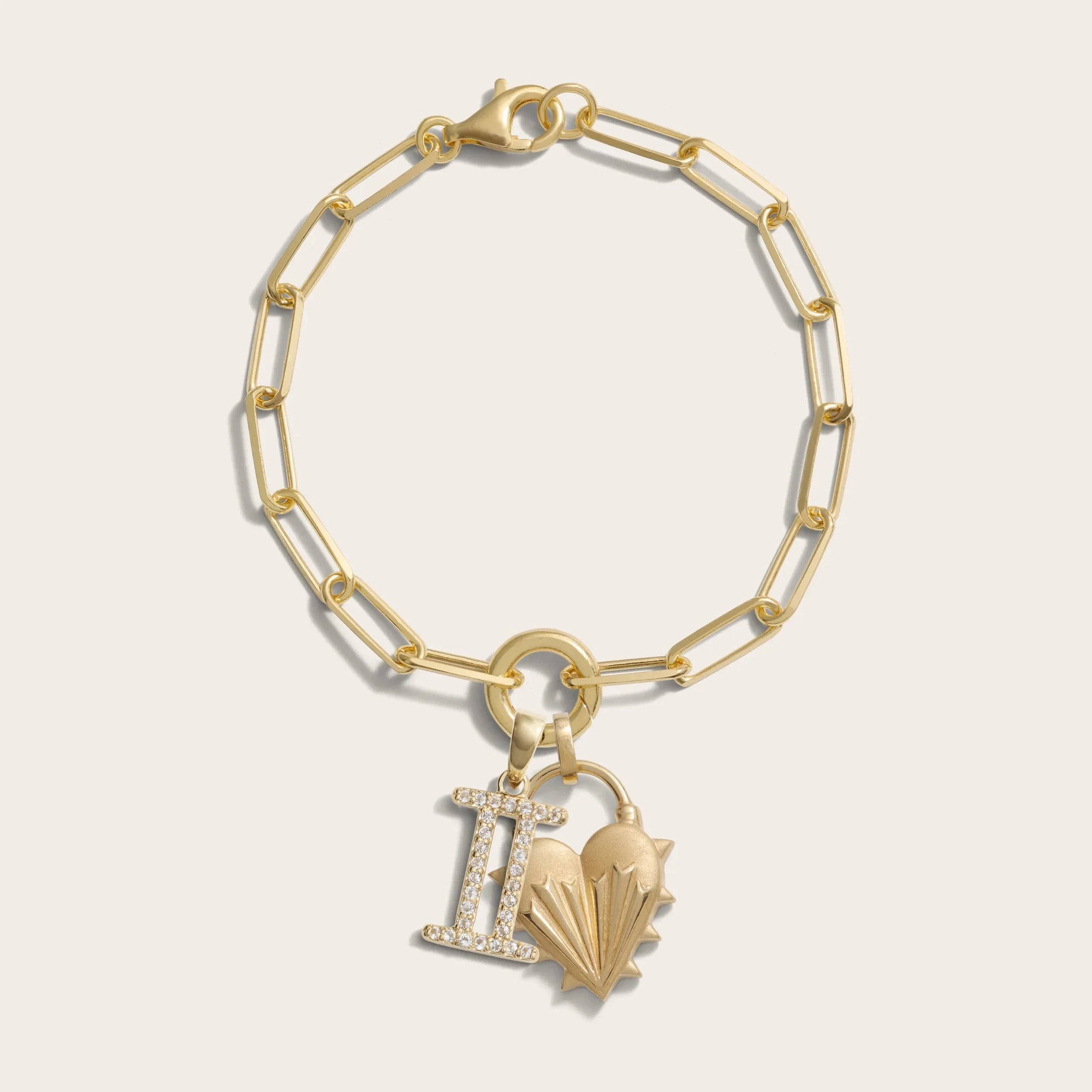Spiked Heart Zodiac Charm Bracelet | 14K Yellow Gold Vermeil | Multi
