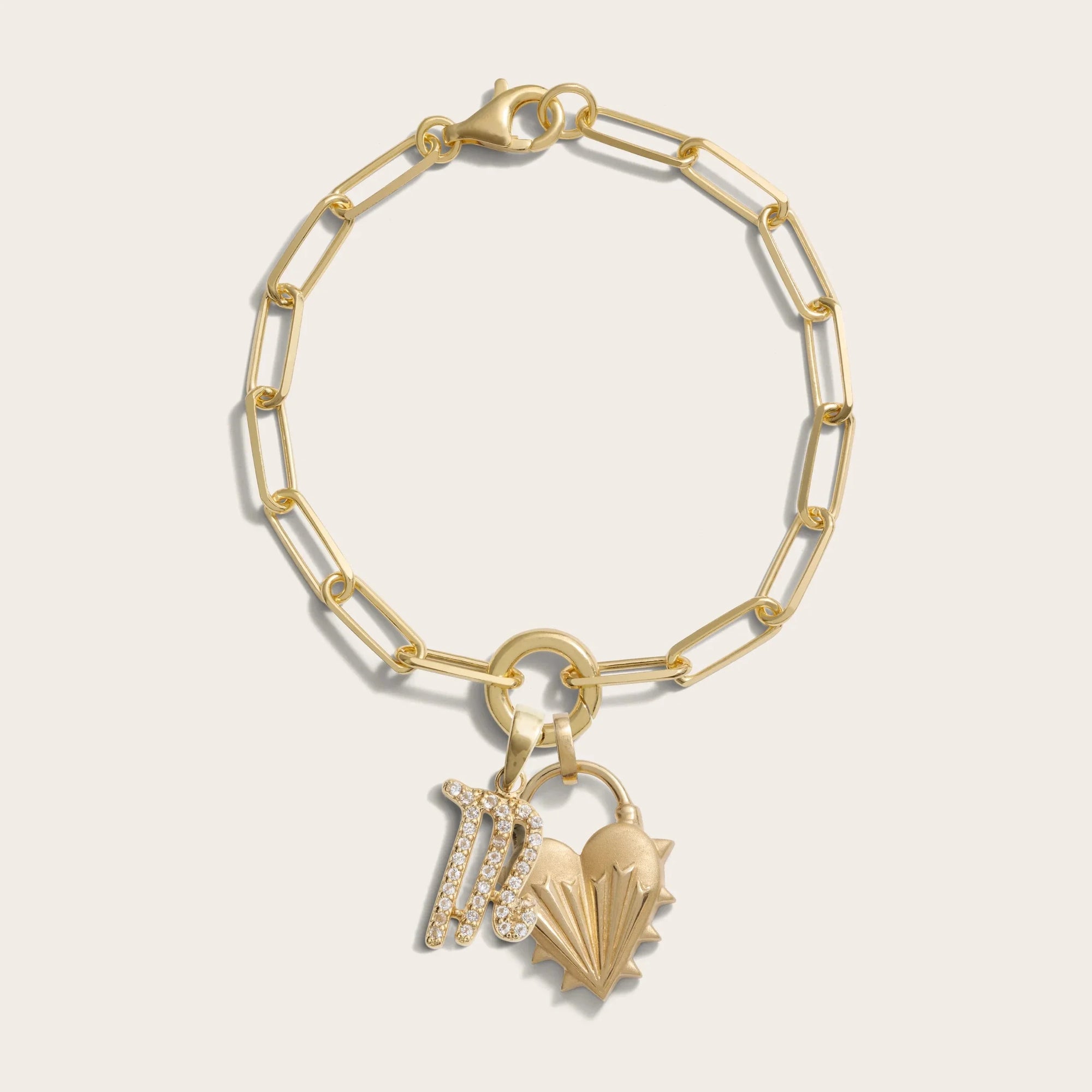 Spiked Heart Zodiac Charm Bracelet | 14K Yellow Gold Vermeil | Multi