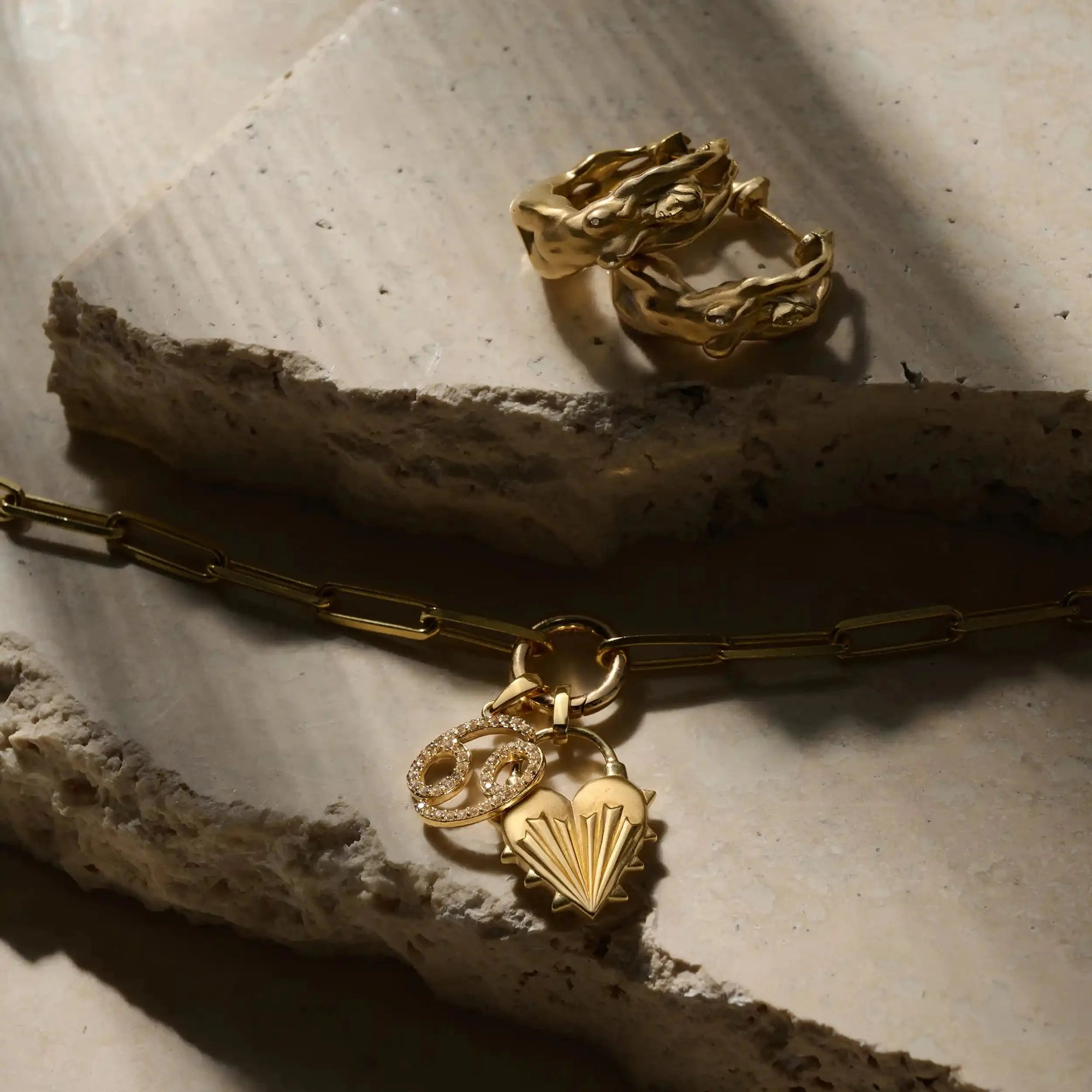 Spiked Heart Zodiac Charm Bracelet | 14K Yellow Gold Vermeil | Multi