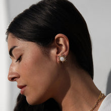 Moonstone Triple Moon Studs | 14K Yellow Gold Vermeil