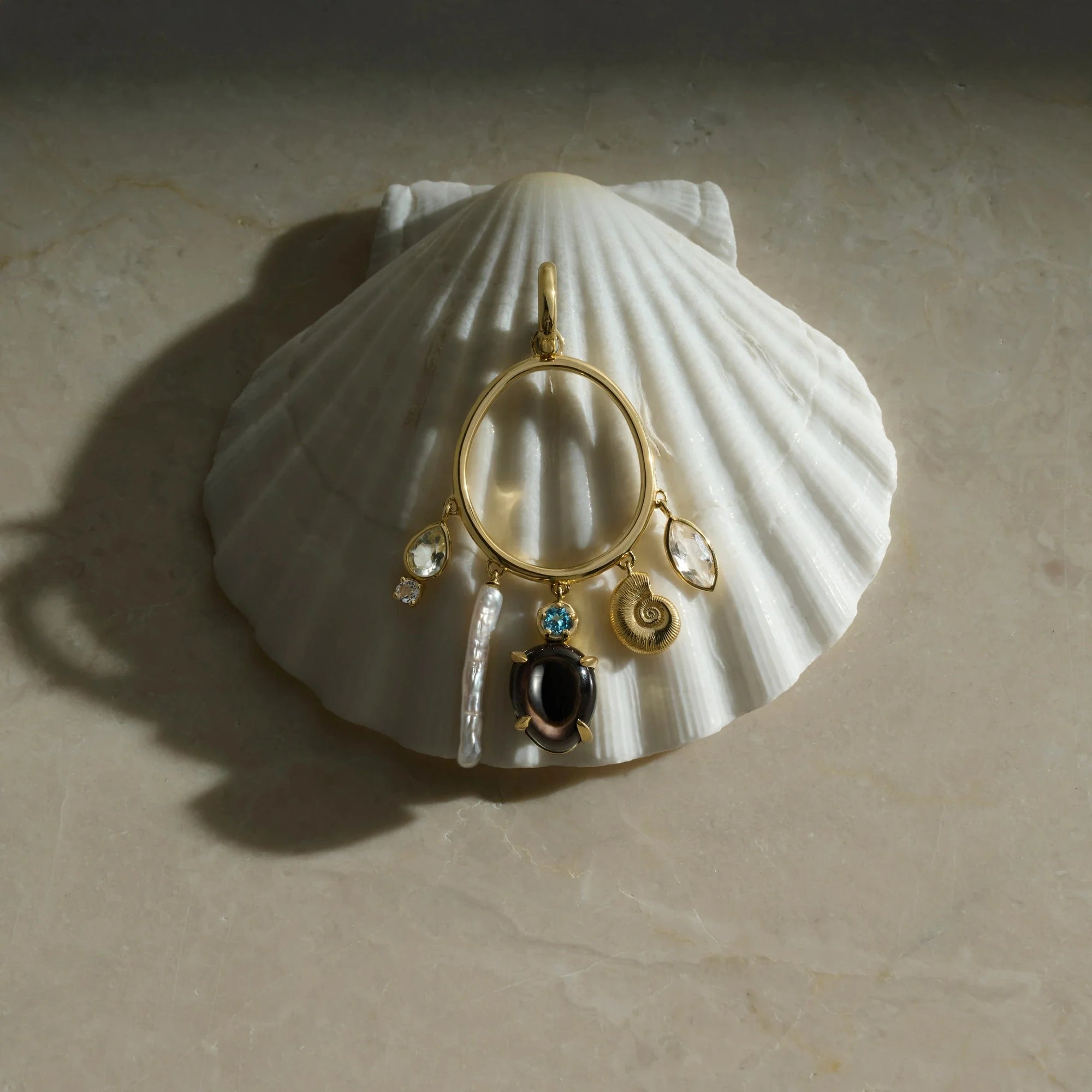 Deep Sea Gemstone Charm Hoops | 14K Yellow Gold Vermeil