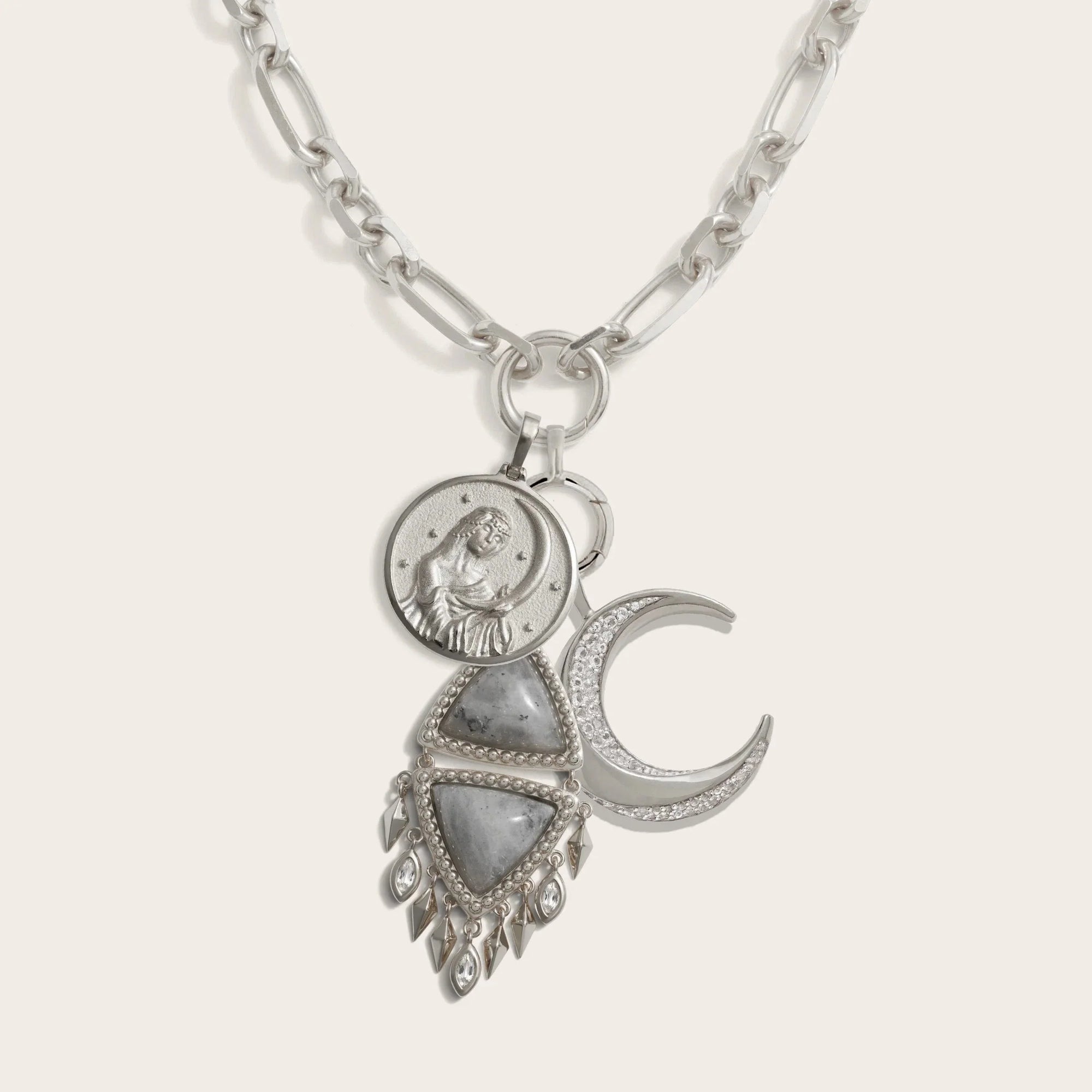 Selene Boho Moon Charm Necklace | Sterling Silver