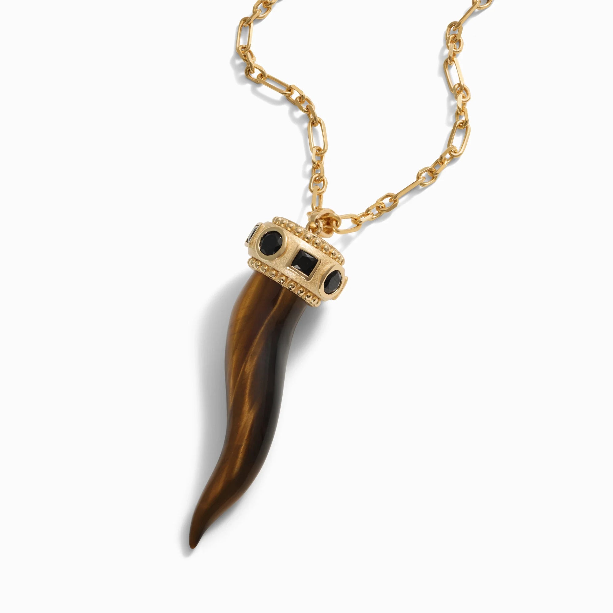 Tiger's Eye Horn Necklace | 14K Yellow Gold Vermeil