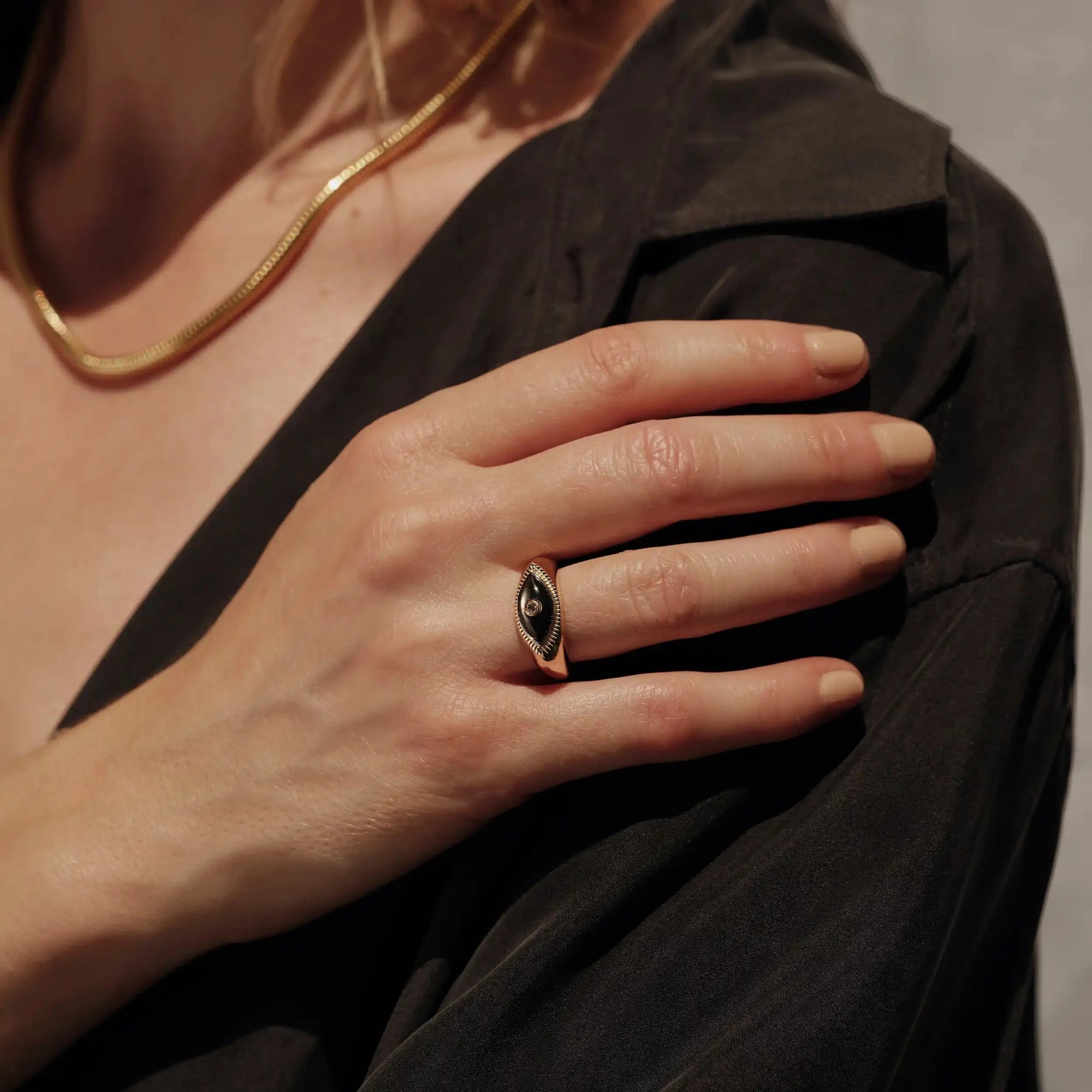 Third Eye Black Mother of Pearl Ring | 14K Yellow Gold Vermeil