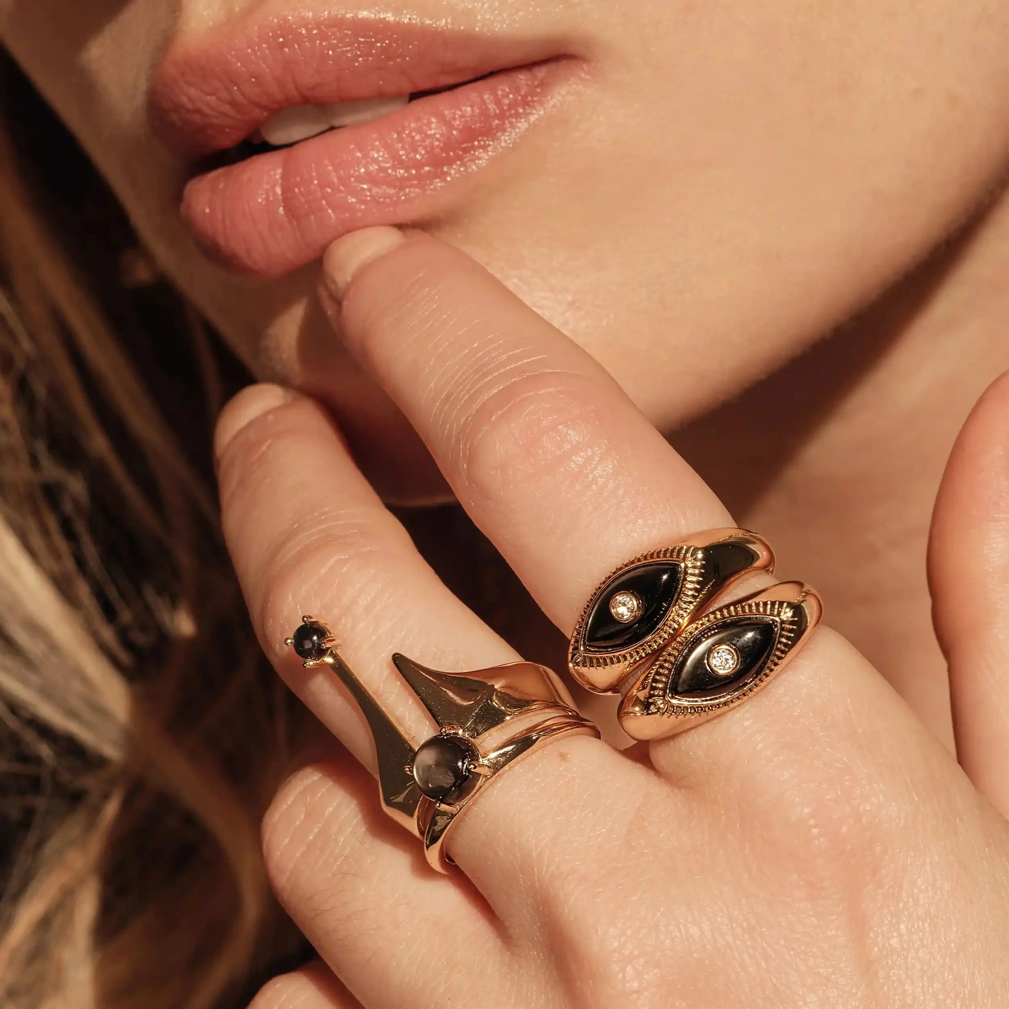 Third Eye Black Mother of Pearl Ring | 14K Yellow Gold Vermeil
