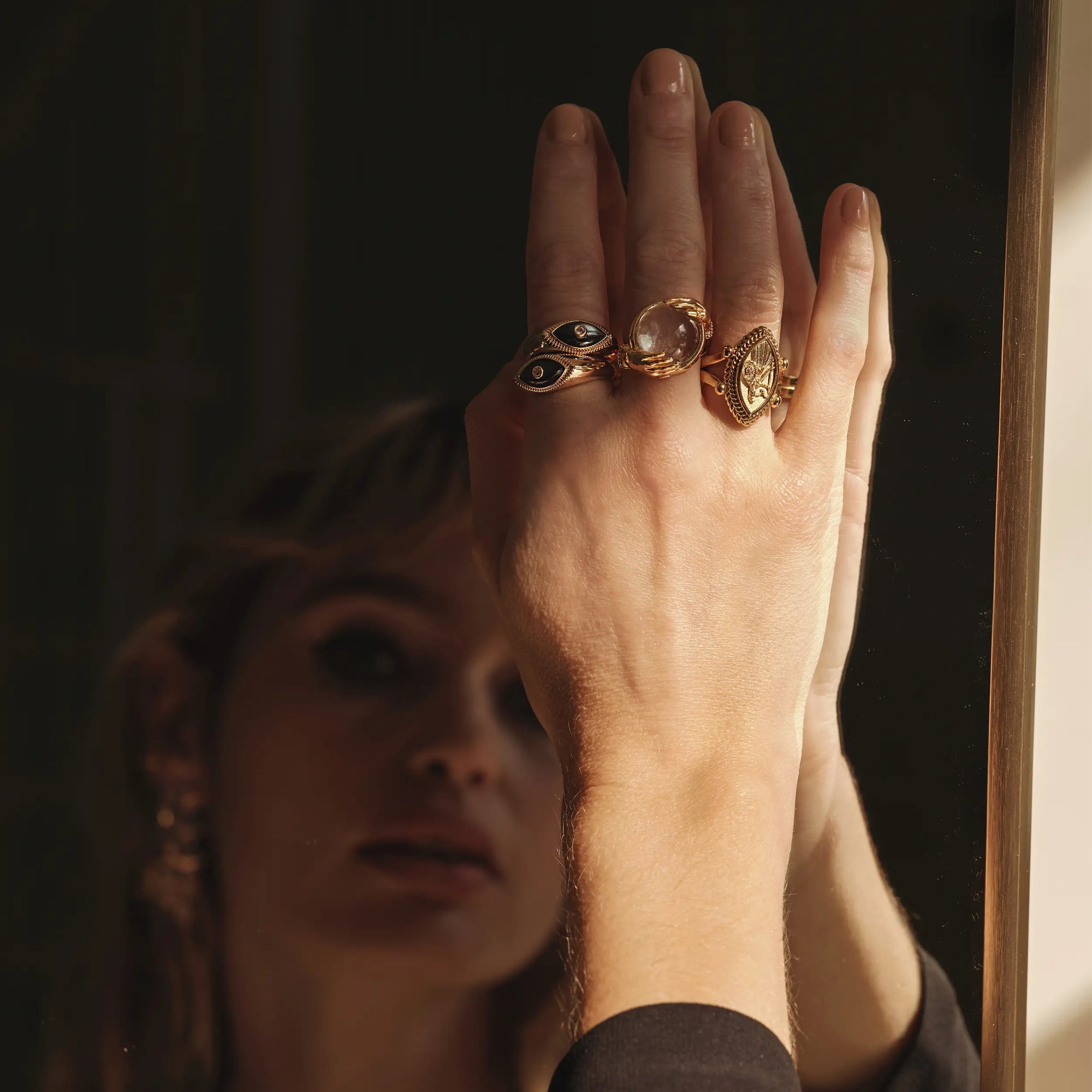 Third Eye Black Mother of Pearl Ring | 14K Yellow Gold Vermeil