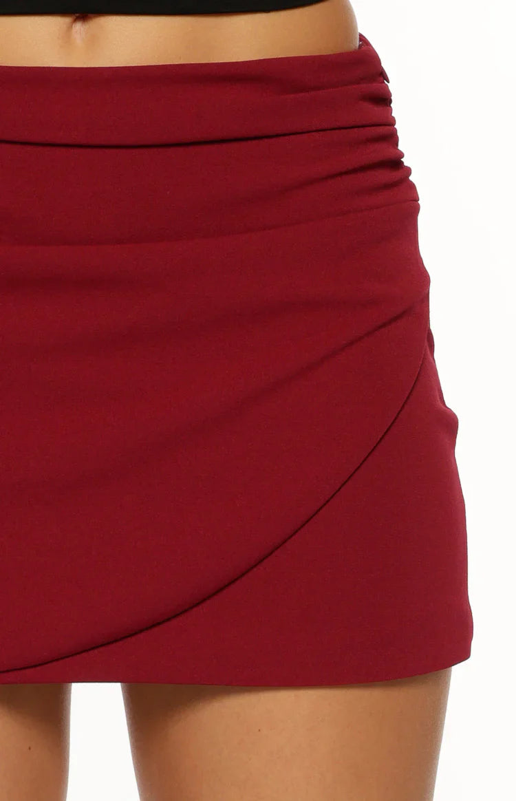Bellah Wrap Mini Skirt | Burgundy