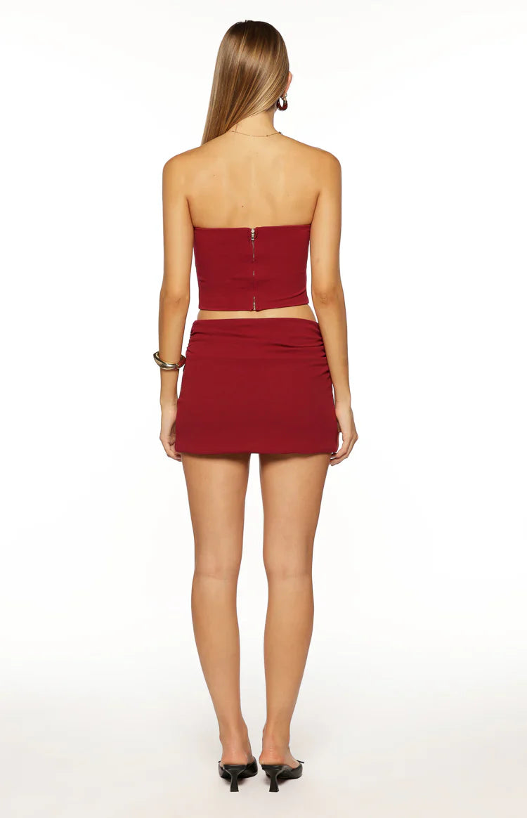 Bellah Wrap Mini Skirt | Burgundy