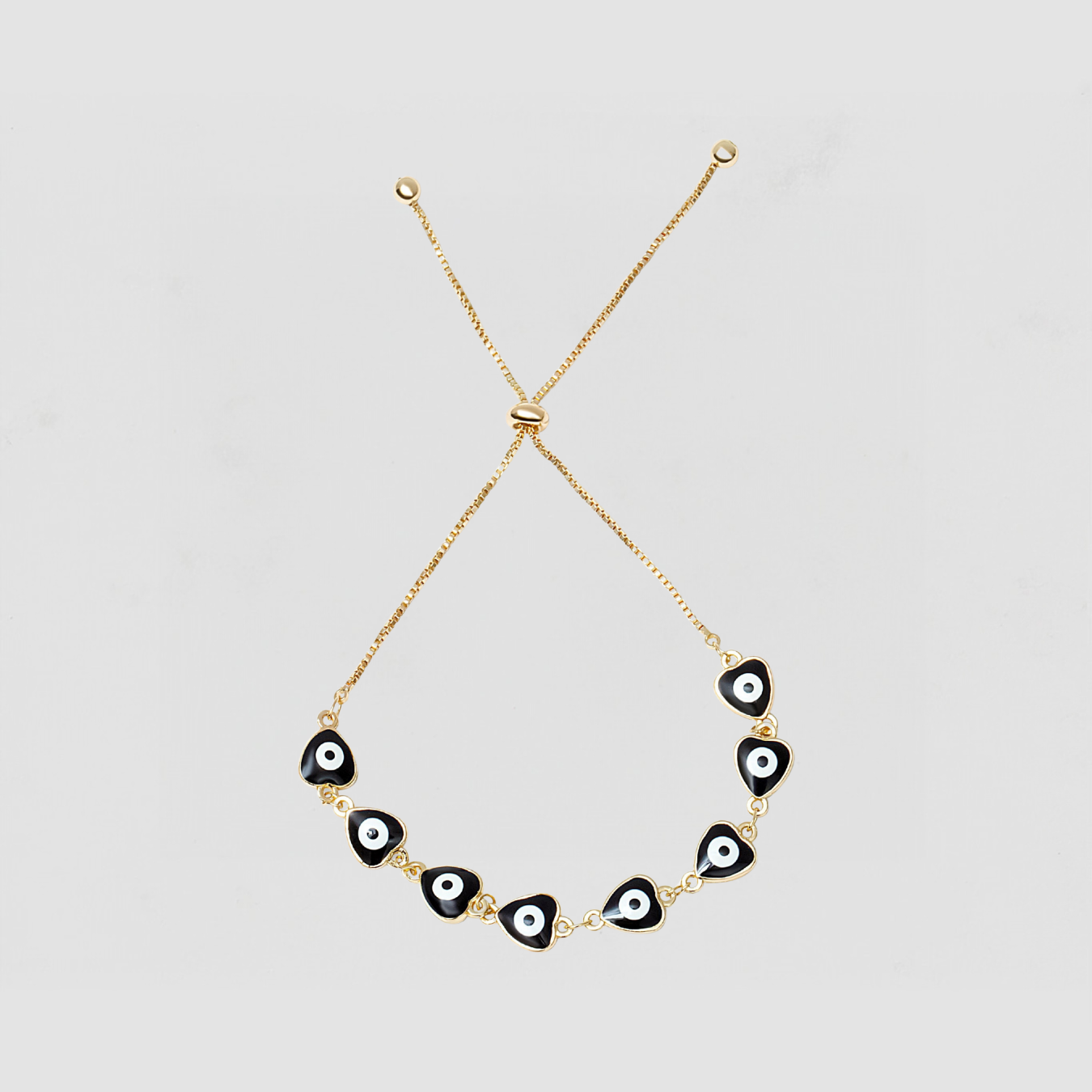 The Black Adjustable Evil Eye Bracelet | Gold