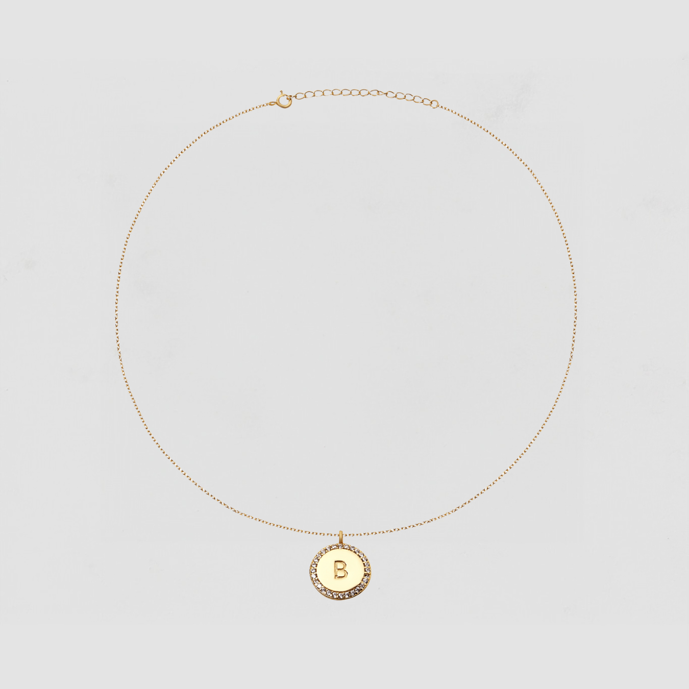 The Block Pave Initial Disc Necklace | Gold Vermeil