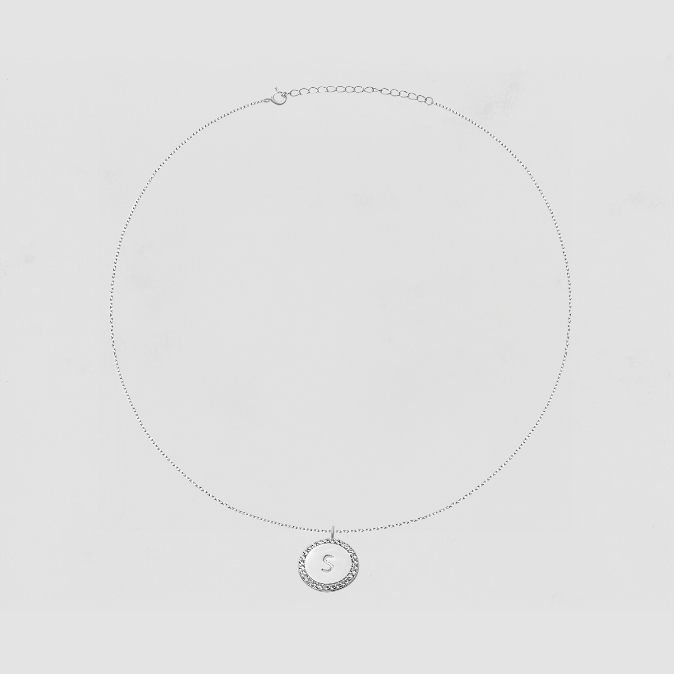 The Block Pave Initial Disc Necklace | Sterling Silver