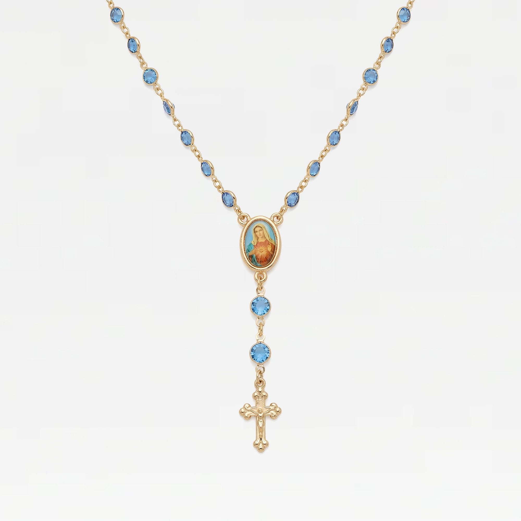 The Mary Blue Stone Rosary Necklace | 18Tk Gold Filled