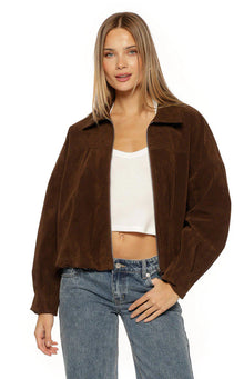 Brookie Suedette Cuff Sleeve Bomber Jacket | Brown