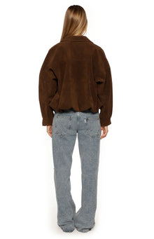 Brookie Suedette Cuff Sleeve Bomber Jacket | Brown