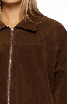 Brookie Suedette Cuff Sleeve Bomber Jacket | Brown