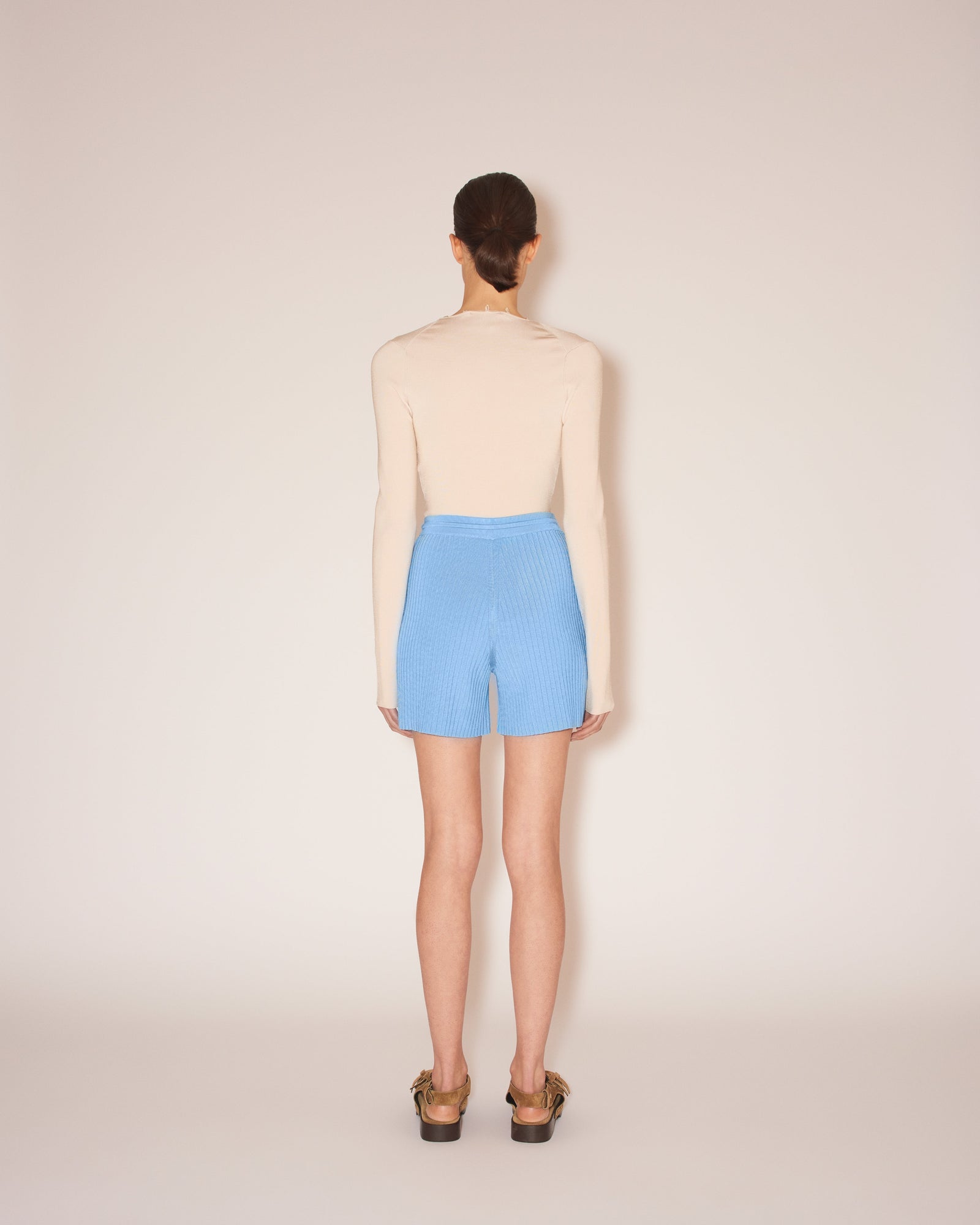 Womens | Malena Shiny Viscose Rib Shorts | Bright Blue