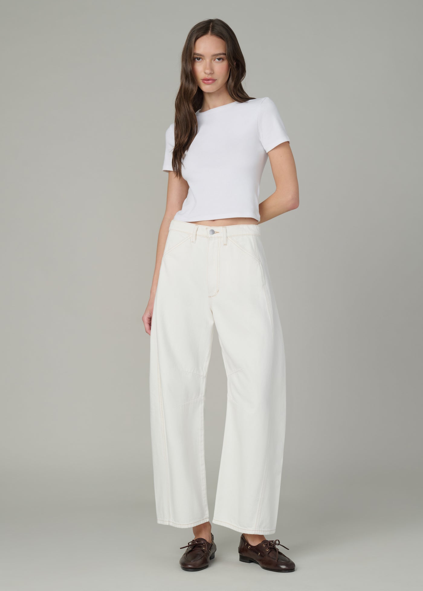 The Bowie Jean in Milk – trendy and comfortable women's wide leg jeans.
