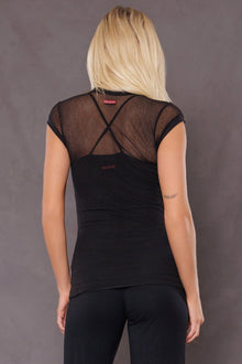 Women | Cap Sleeve Long Mesh Tee | Black