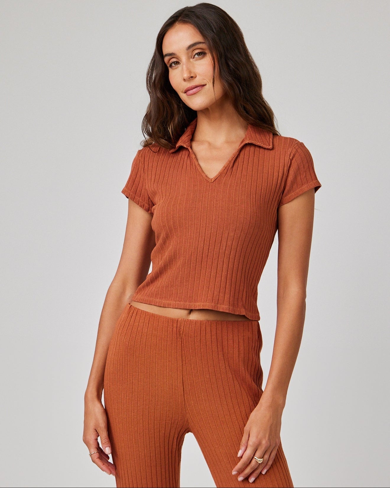 Collared Crop Top | Spring Brown