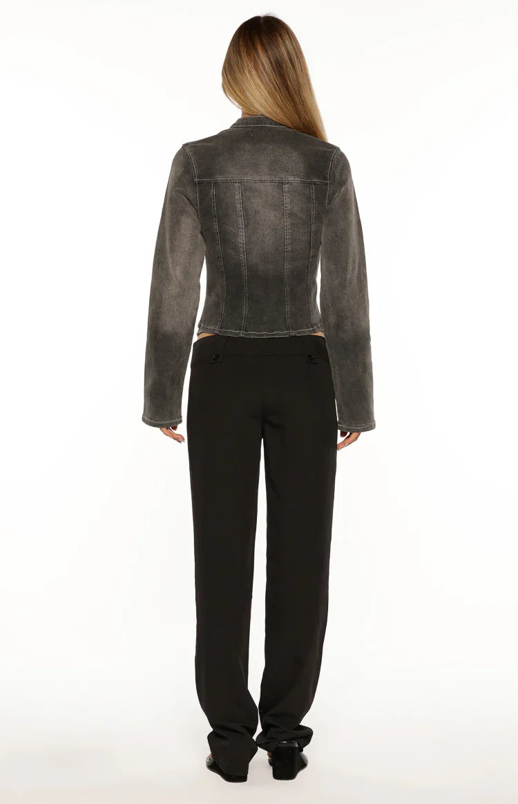 Corey Denim Biker Jacket | Black Washed