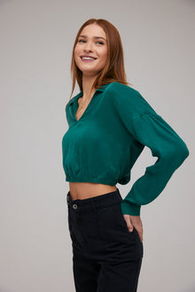 Collar V-Neck Pullover - Emerald Pine