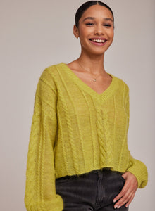 V-Neck Cropped Sweater - Golden Chartreuse