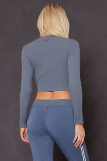 Women | Sparkle Stripe Ribbed Crop Tee | Glass