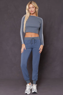 Women | Sparkle Stripe Ribbed Crop Tee | Glass