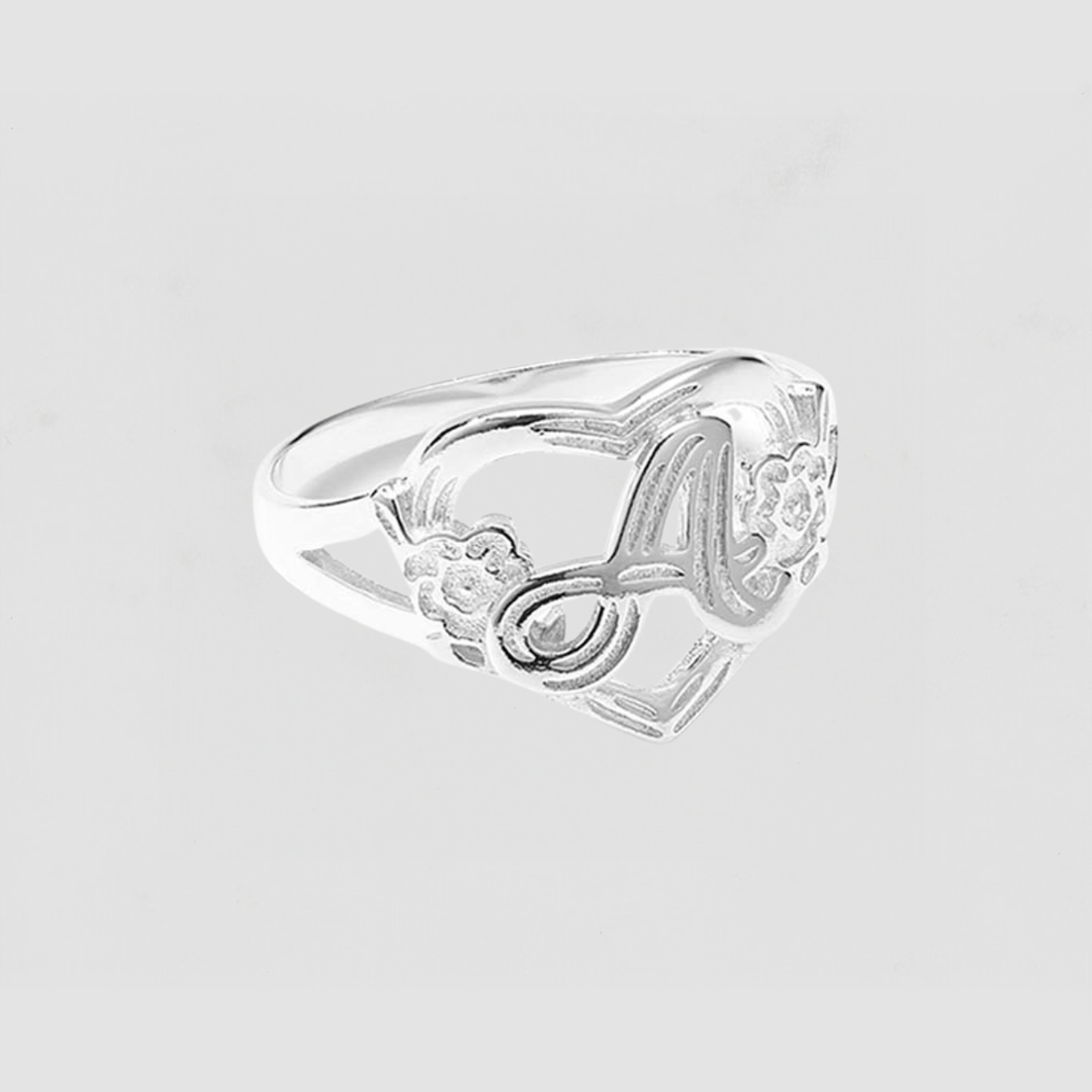 The Cutout Flower Heart Letter Ring Size 7 | Sterling Silver