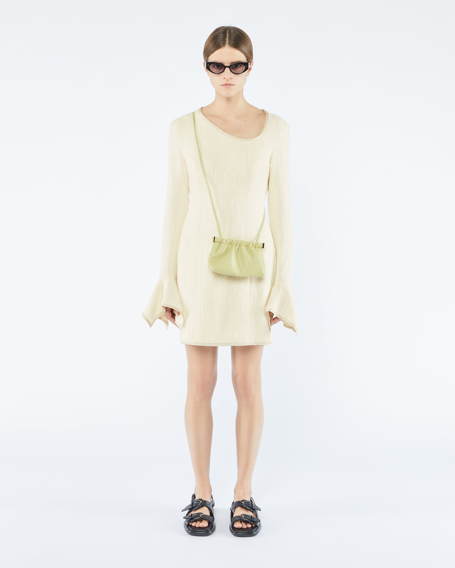 Elva Textured Boucle Tweed Dress | Creme