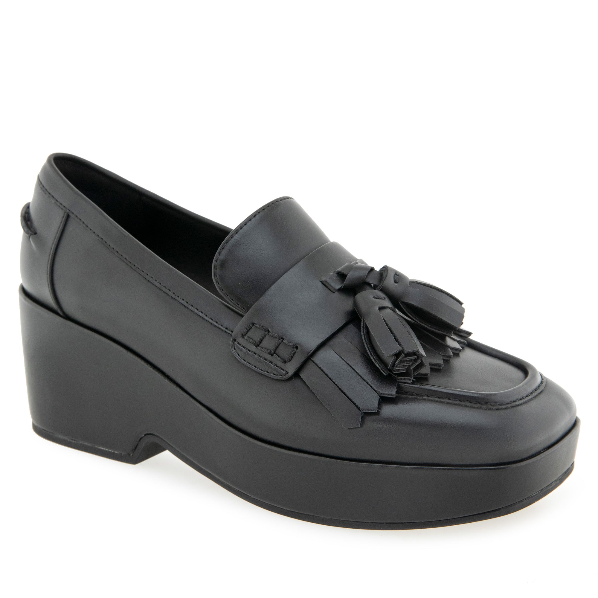 Chaeli Tailored Loafer | Black Faux Burnished Calf