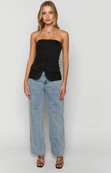 Dien Strapless Button Up Top | Black