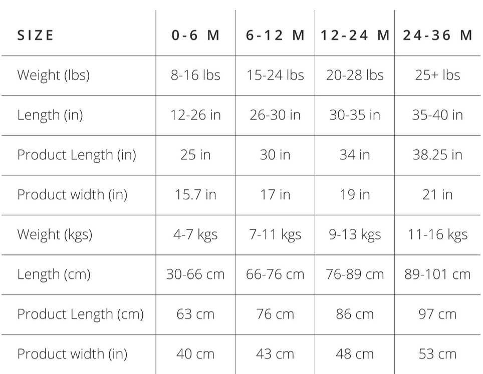 Product size guide