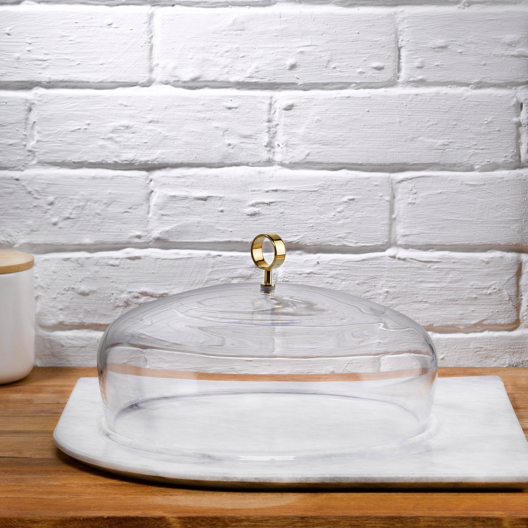 Cupola Cake Dome With Brass Handle And Marble Base - Large | Clear Crystal/Brass/Marble