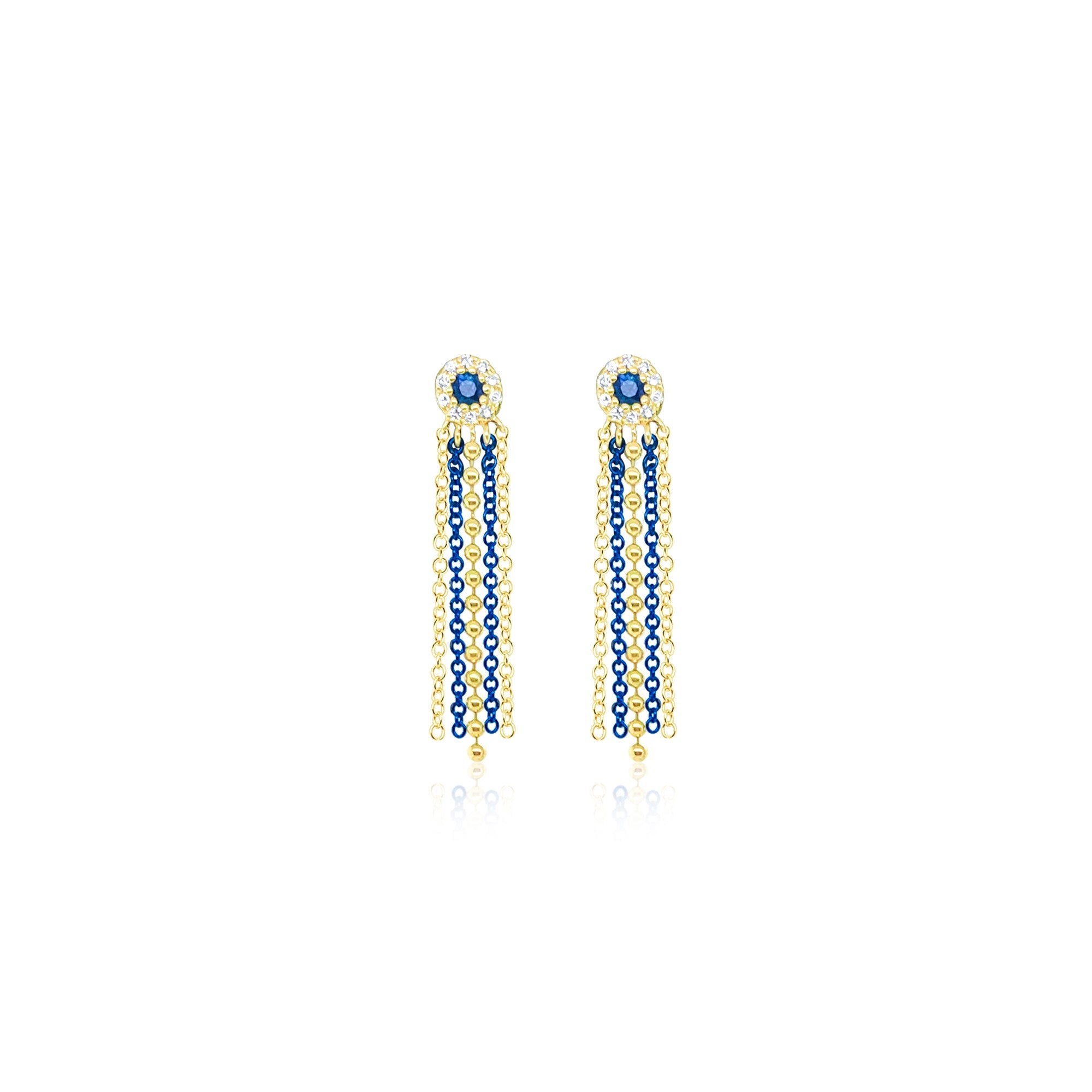 Yellow Gold Blue Sapphire Fringe Earrings | Yellow Gold