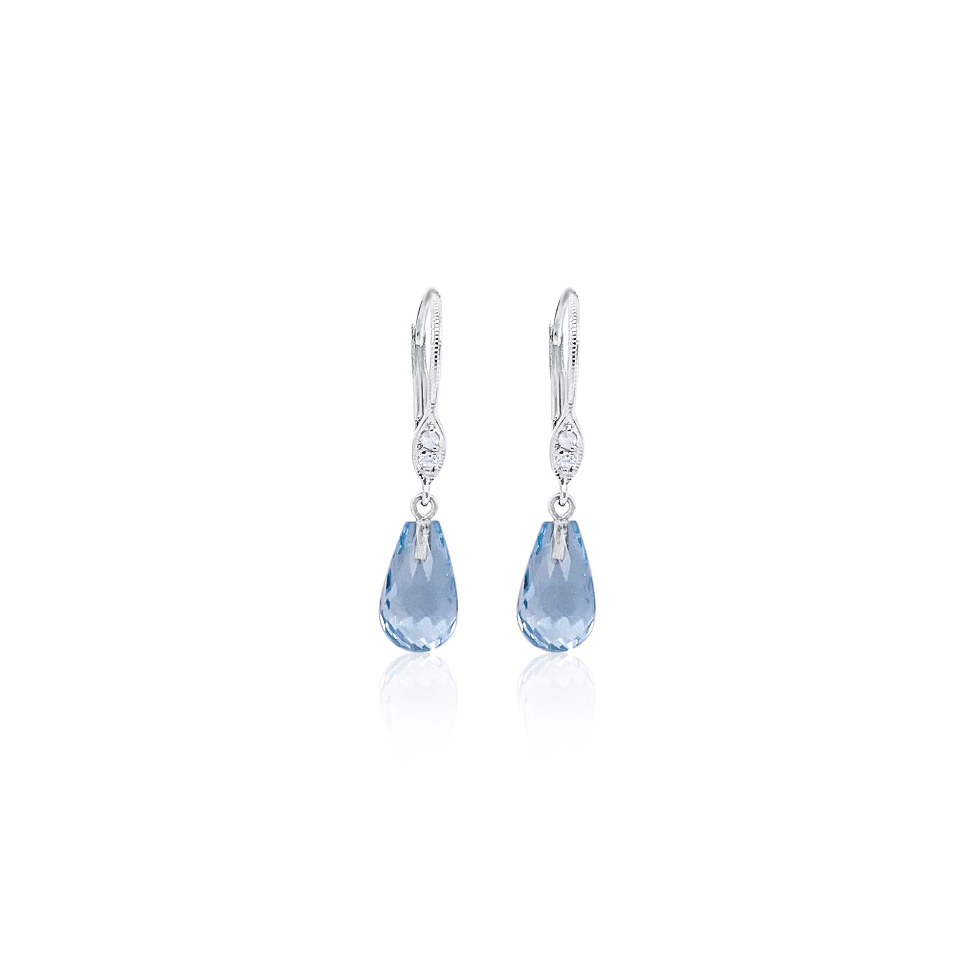 14Kt White Gold Diamond Blue Topaz Briolette Earrings | White Gold