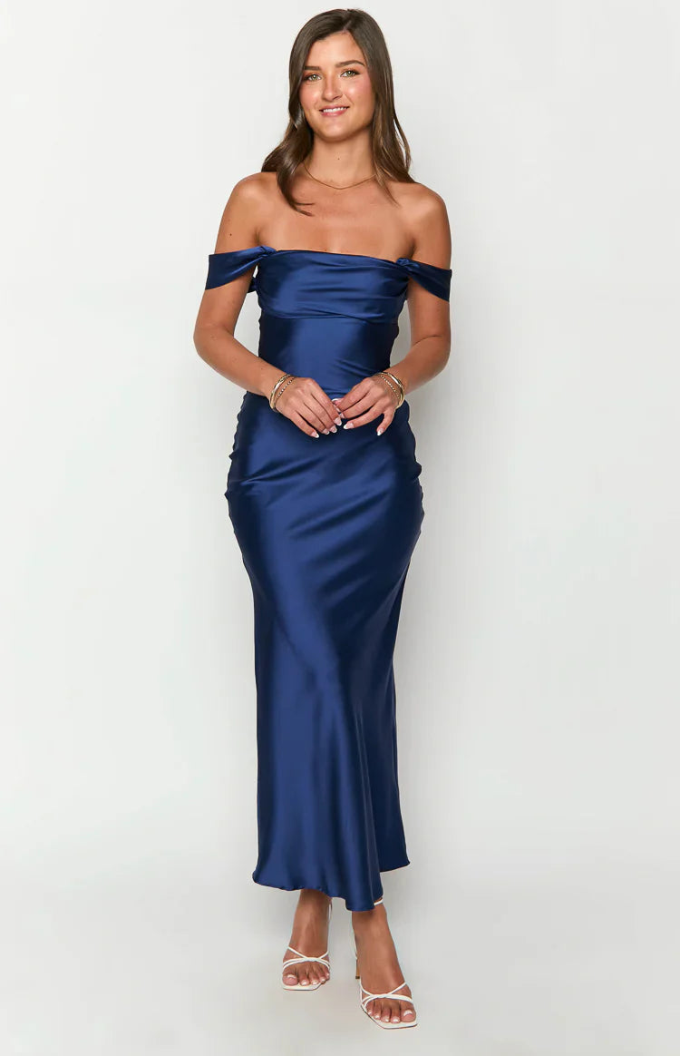 Ella Off Shoulder Formal Maxi Dress | Navy