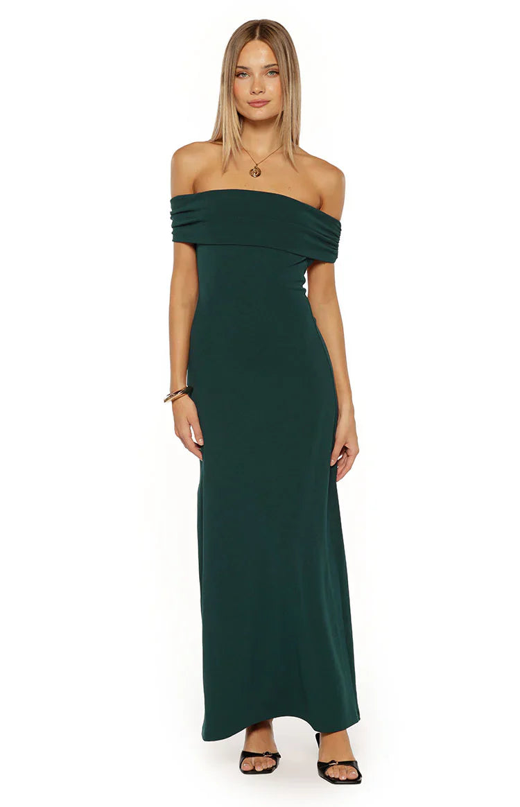 Erica Crepe Off the Shoulder Maxi Dress | Teal