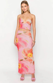 Esha Floral Strapless Crop Top | Pink