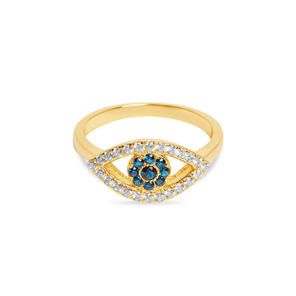 The Open Cut Pave' Evil Eye Ring | 18KT Gold Vermeil & Sterling Silver