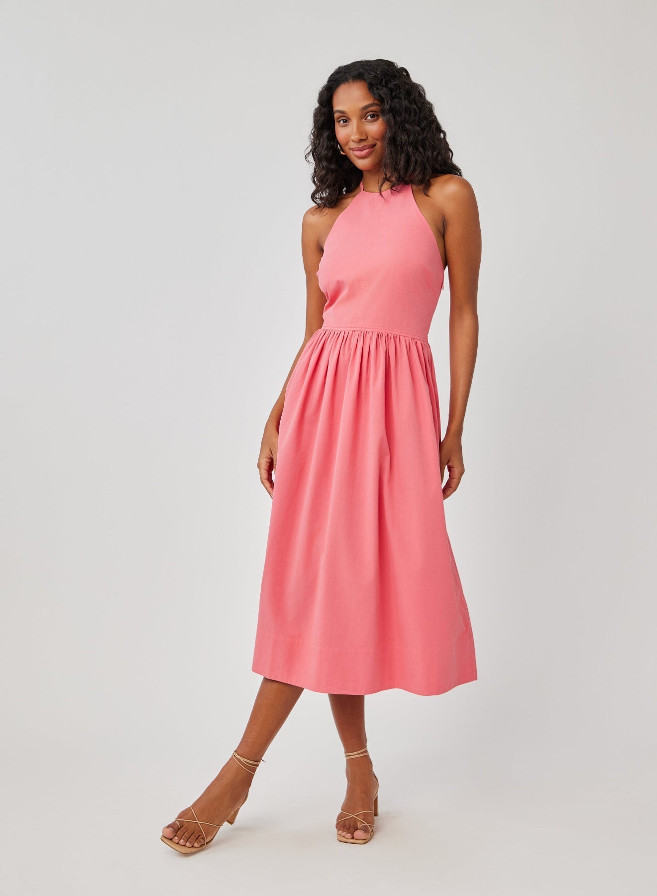 Fitted Midi Halter Dress | Hibiscus Pink