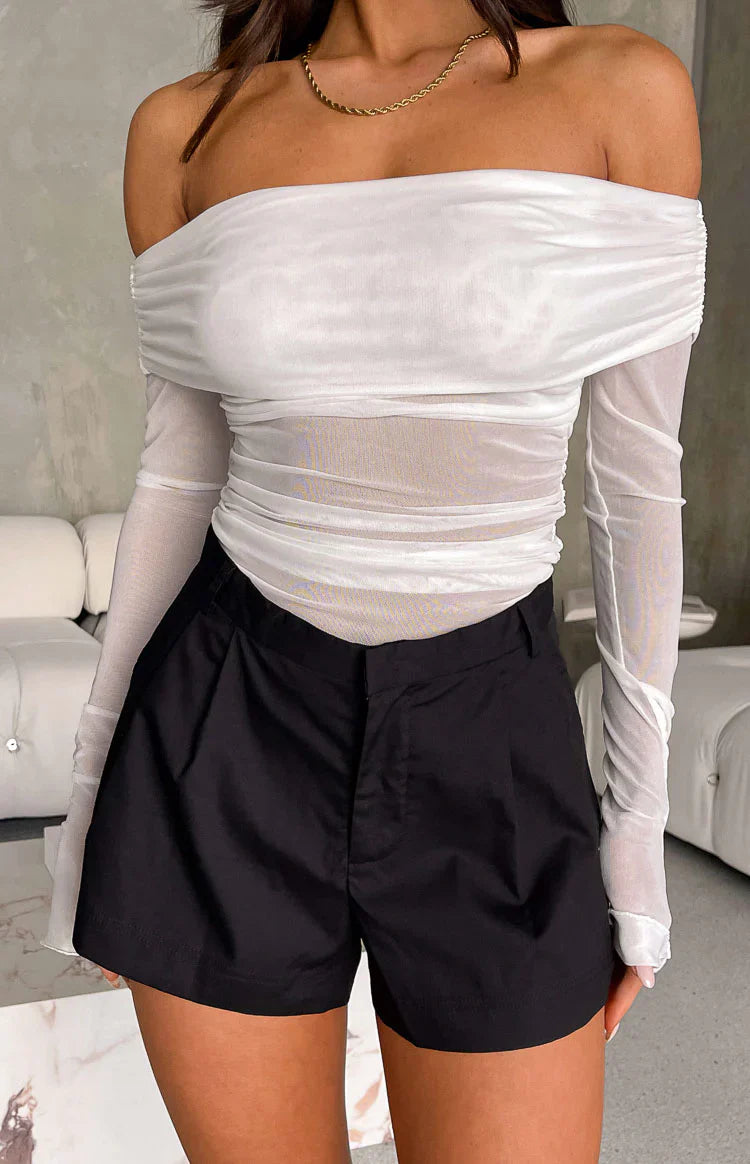 Sky Mesh Off Shoulder Top | White