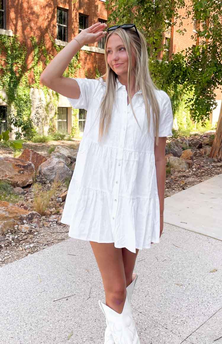 Frances Linen Tiered Dress | White