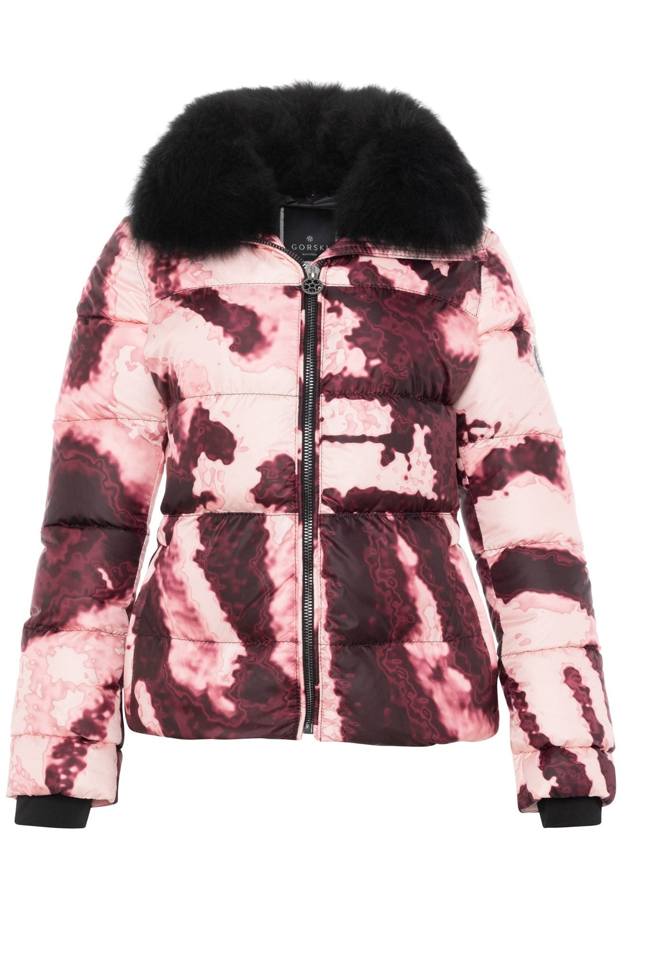 Après-Ski Jacket With Detachable Toscana Shearling Lamb Collar | Women | Burgundy Abstract x Black